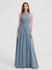 Licou Mousseline Robes Avec Corsage Plissé Bleu Poudré