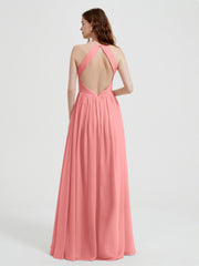Licou Mousseline Robes Avec Corsage Plissé Flamant