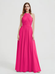 Licou Mousseline Robes Avec Corsage Plissé Fuchsia