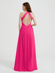 Licou Mousseline Robes Avec Corsage Plissé Fuchsia Grande Taille