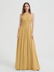 Licou Mousseline Robes Avec Corsage Plissé Or