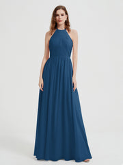 Licou Mousseline Robes Avec Corsage Plissé Bleu Encre