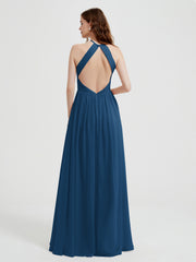 Licou Mousseline Robes Avec Corsage Plissé Bleu Encre
