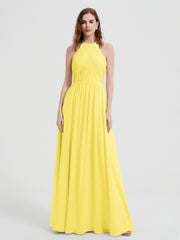 Licou Mousseline Robes Avec Corsage Plissé Citron Grande Taille