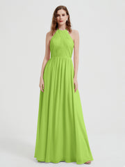 Licou Mousseline Robes Avec Corsage Plissé Vert Citron Grande Taille