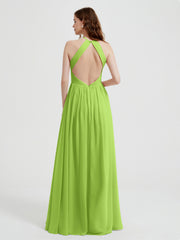 Licou Mousseline Robes Avec Corsage Plissé Vert Citron Grande Taille