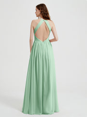 Licou Mousseline Robes Avec Corsage Plissé Vert Menthe Grande Taille