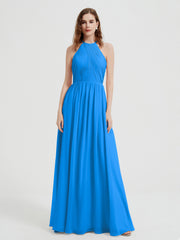 Licou Mousseline Robes Avec Corsage Plissé Bleu Océan Grande Taille