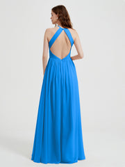 Licou Mousseline Robes Avec Corsage Plissé Bleu Océan