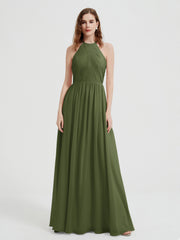 Licou Mousseline Robes Avec Corsage Plissé Olive Verte