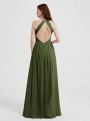 Licou Mousseline Robes Avec Corsage Plissé Olive Verte
