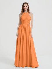 Licou Mousseline Robes Avec Corsage Plissé Orange Grande Taille