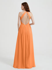 Licou Mousseline Robes Avec Corsage Plissé Orange Grande Taille