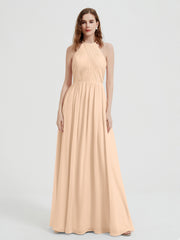 Licou Mousseline Robes Avec Corsage Plissé Pêche Grande Taille