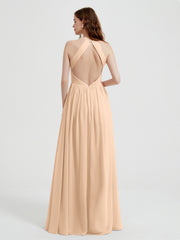 Licou Mousseline Robes Avec Corsage Plissé Pêche Grande Taille