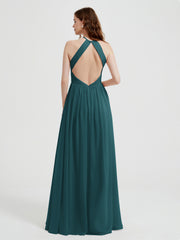 Licou Mousseline Robes Avec Corsage Plissé Paon