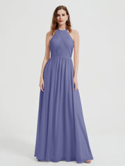 Licou Mousseline Robes Avec Corsage Plissé Pervenche