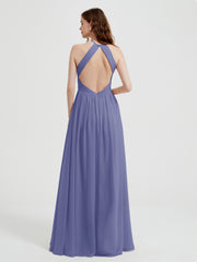 Licou Mousseline Robes Avec Corsage Plissé Pervenche