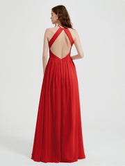 Licou Mousseline Robes Avec Corsage Plissé Rouge