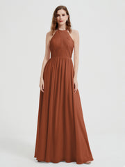 Licou Mousseline Robes Avec Corsage Plissé Rouille Grande Taille