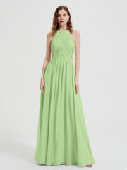 Licou Mousseline Robes Avec Corsage Plissé Sauge