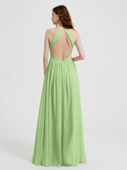 Licou Mousseline Robes Avec Corsage Plissé Sauge