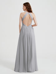 Licou Mousseline Robes Avec Corsage Plissé Argent Grande Taille