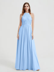 Licou Mousseline Robes Avec Corsage Plissé Bleu Ciel Grande Taille