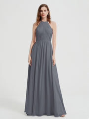 Licou Mousseline Robes Avec Corsage Plissé Gris Acier Grande Taille