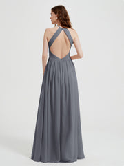 Licou Mousseline Robes Avec Corsage Plissé Gris Acier