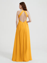 Licou Mousseline Robes Avec Corsage Plissé Mandarine