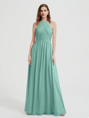 Licou Mousseline Robes Avec Corsage Plissé Turquoise