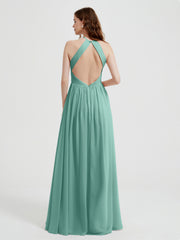 Licou Mousseline Robes Avec Corsage Plissé Turquoise
