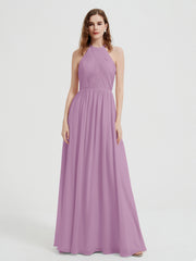 Licou Mousseline Robes Avec Corsage Plissé Glycine