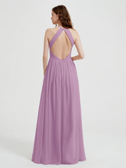 Licou Mousseline Robes Avec Corsage Plissé Glycine