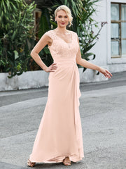 Robe Fourreau Froncée à Col en V avec Haut en Dentelle Rose Perle