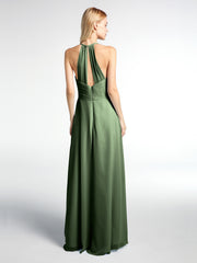 Robe de Demoiselle d'Honneur Élégante à Bretelles Spaghetti avec Col en V Olive Verte