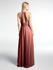Robe de Demoiselle d'Honneur Élégante à Bretelles Spaghetti avec Col en V terracotta