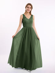Dentelle Top Et Mousseline Bas Robes Longues Olive Verte