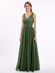 Dentelle Top Et Mousseline Bas Robes Longues Olive Verte