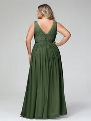 Dentelle Top Et Mousseline Bas Robes Longues Olive Verte Grande Taille