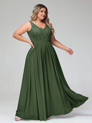 Dentelle Top Et Mousseline Bas Robes Longues Olive Verte Grande Taille