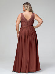 Dentelle Top Et Mousseline Bas Robes Longues terracotta Grande Taille