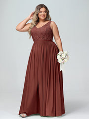 Dentelle Top Et Mousseline Bas Robes Longues terracotta Grande Taille