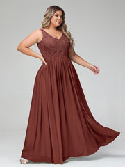 Dentelle Top Et Mousseline Bas Robes Longues terracotta Grande Taille