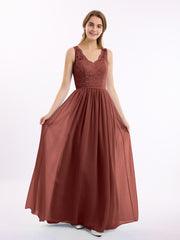 Dentelle Top Et Mousseline Bas Robes Longues terracotta