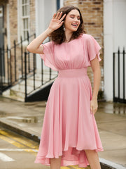 Robe en mousseline avec manches évasées et encolure bijou Rose Poudré