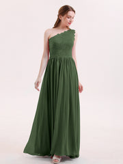 Robes avec Une Epaule Dentelle et Mousseline Olive Verte