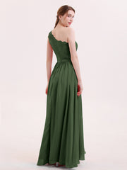 Robes avec Une Epaule Dentelle et Mousseline Olive Verte