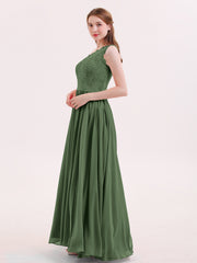 Robes avec Une Epaule Dentelle et Mousseline Olive Verte